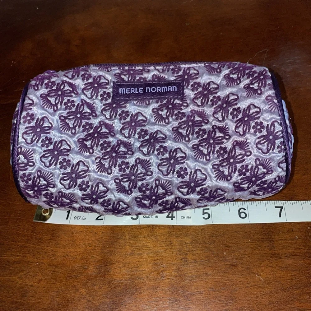 Merle Norman Purple Bow Tie Zippered Make Up Travel Bag